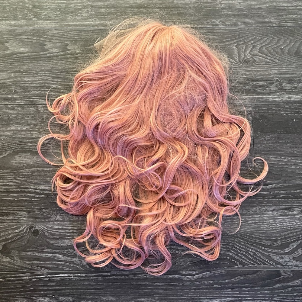 Long pink mermaid style lace front curly wig